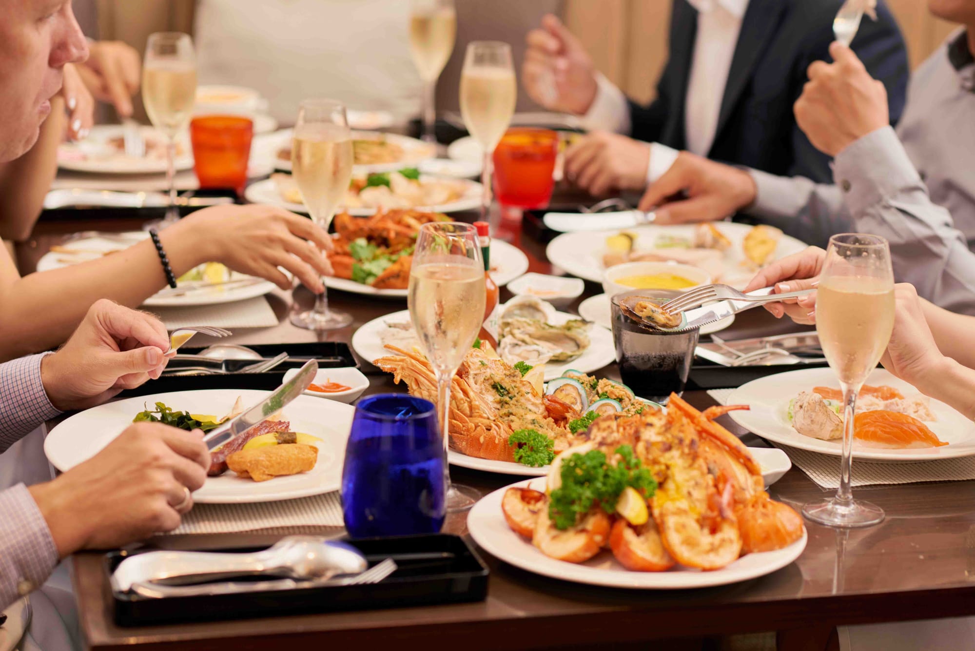 Seafood on dinner table