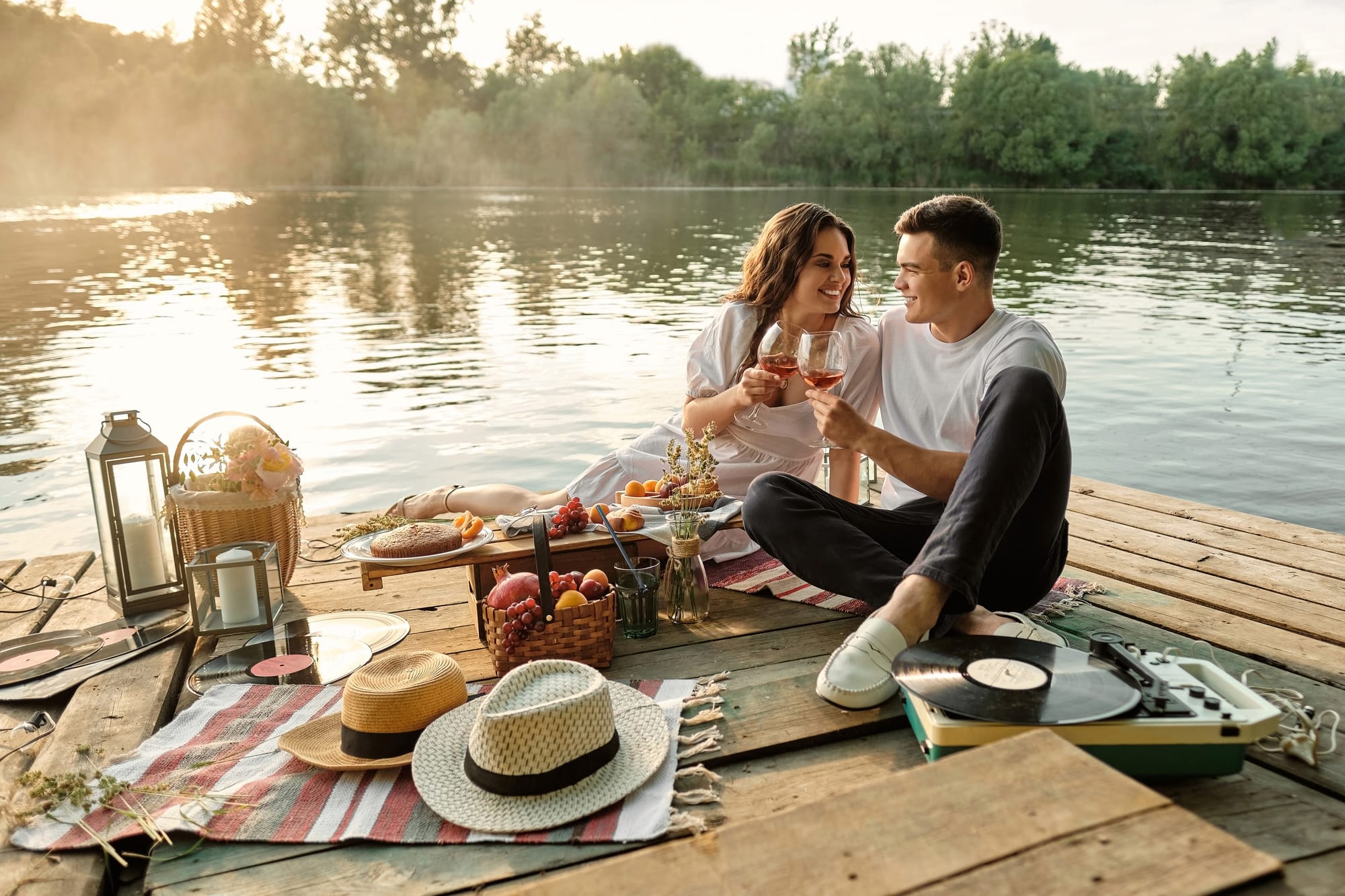 A couple in romantic picnic setting